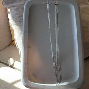 Long Cluster Chain Necklace with Blue and Matching Earrings